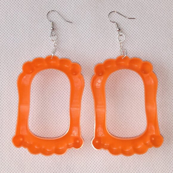 🎯 10 for $12 / Orange Vampire Teeth Earrings, Weird Handmade Earrings - Picture 9 of 10